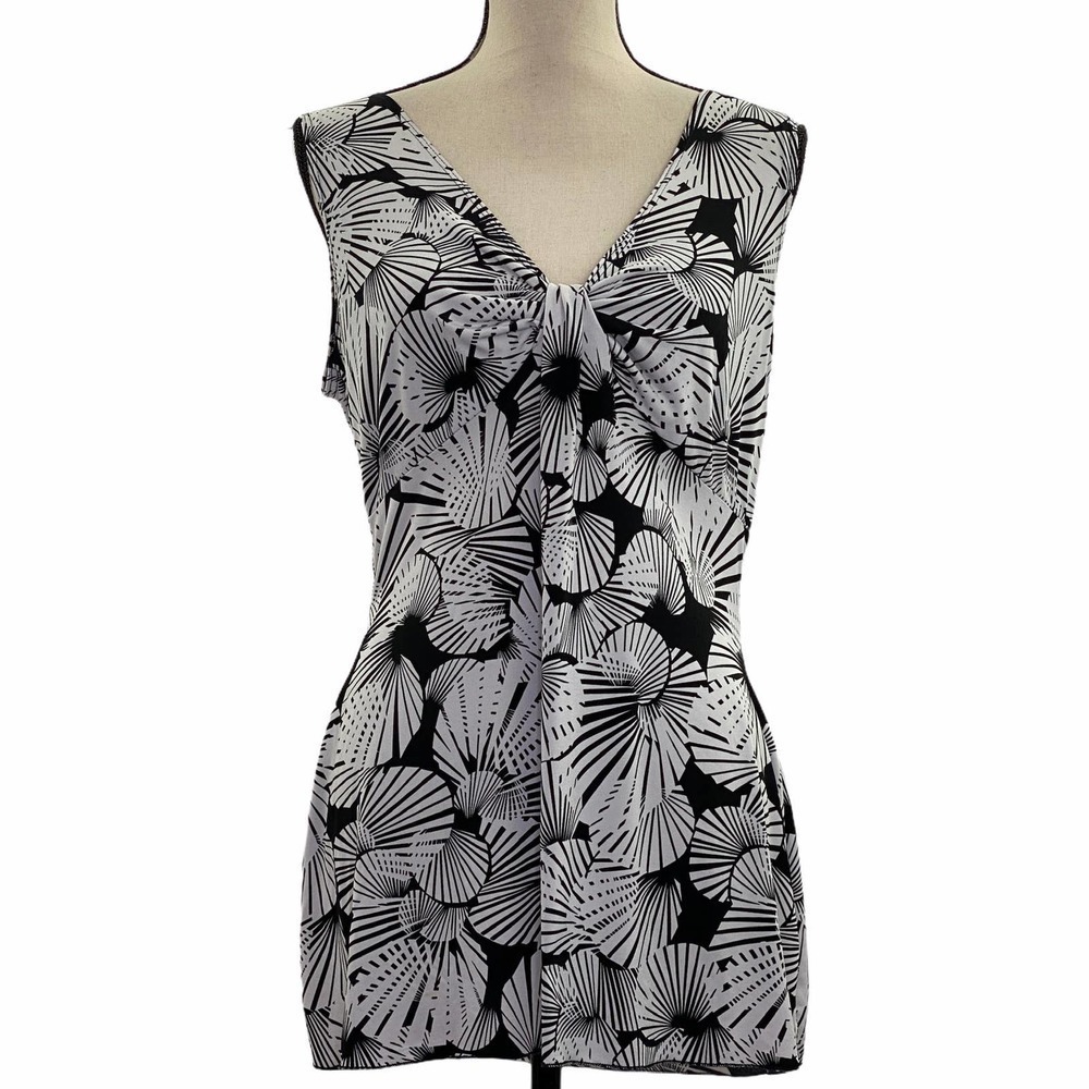 SUSAN Lawrence Black White Sleeveless Blouse Large